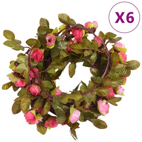 Ghirlande Fiori Artificiali Natale 6 Pz Rosé 215 Cm - Foto 1