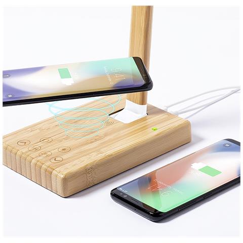 Lampada Caricatore Nature Bamboo 25 Led. Pieghevole. 3 Posizioni Luminose. Intensità Della Luce Regolabile. Connessione Usb. Senza Fili 10 W. Uscita Usb 25x38,5x11 Cm. Colore Del Legno - Foto 7