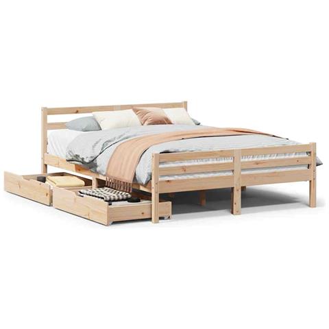 Letto senza Materasso 140x200 cm in Legno Massello di Pino - Foto 1