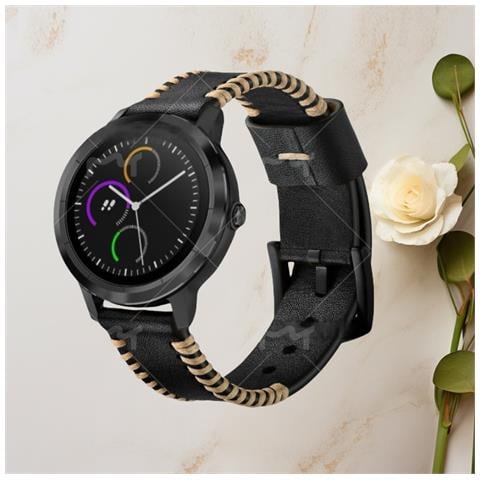 Cinturino In Pelle Premium Per Garmin Vivoactive 3/hr (20mm) Black - Foto 7