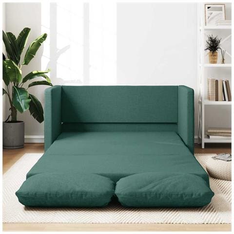 Divano Letto da Terra 2 in 1 Verde Scuro 112x174x55 cm Tessuto - Foto 2