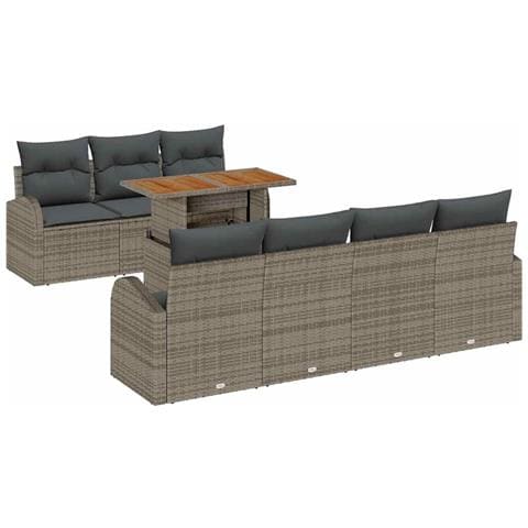 Set da Pranzo da Giardino da 8 Pezzi con Cuscini Grigio Polirattan Acacia - Foto 1