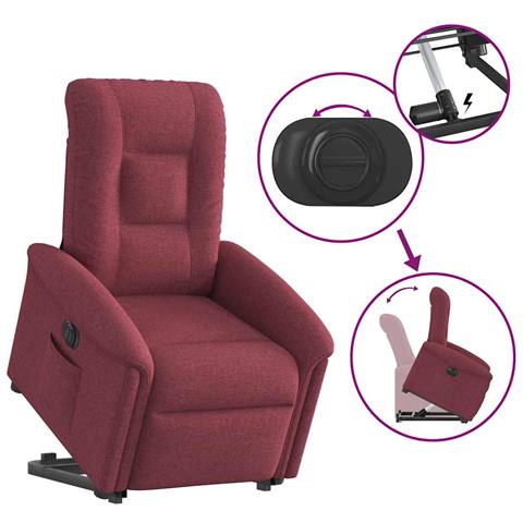 Poltrona Alzapersona Reclinabile Elettrica Rosso Vino Tessuto - Foto 9
