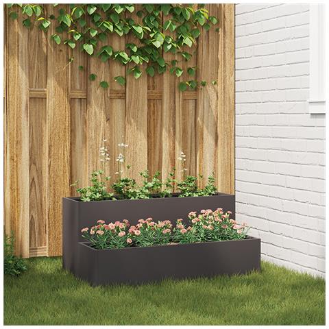 Fioriera da Giardino - Nera in Acciaio a 2 Livelli, 100x60x45 cm - Foto 2