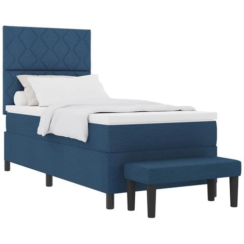 Letto box spring e materasso e panca blu 90x200 cm in tessuto - Foto 1