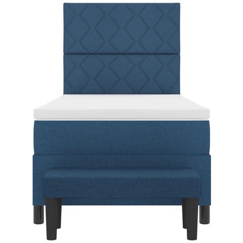 Letto box spring e materasso e panca blu 90x200 cm in tessuto - Foto 9