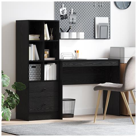 Scrivania con Storage Rovere Nero Legno Ingegnerizzato - Foto 2