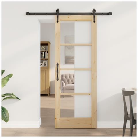 Porta Scorrevole con Set di Accessori 'ORKDAL'73.5 x 198.5 cm, Porta Interna con Vetro 'ORKDAL'73.5 x 198.5 x 4 cm in Legno Massello di Pino - Foto 2