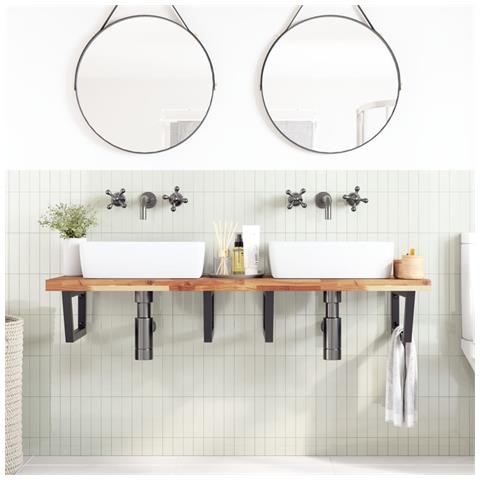 Ripiano A Parete Per Lavabo In Acciaio E Massello Di Acacia - Foto 2