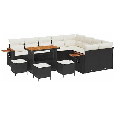 Set Divano da Giardino con cuscino 13 pcs Nero Poly Rattan - Foto 1