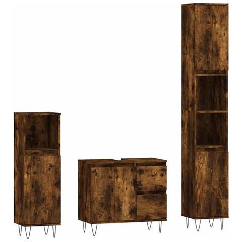 Set Mobili da Bagno 3 pz Rovere Fumo in Legno Multistrato - Foto 1