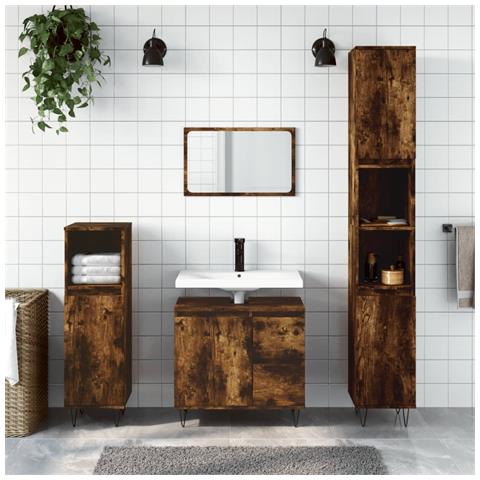 Set Mobili da Bagno 3 pz Rovere Fumo in Legno Multistrato - Foto 2