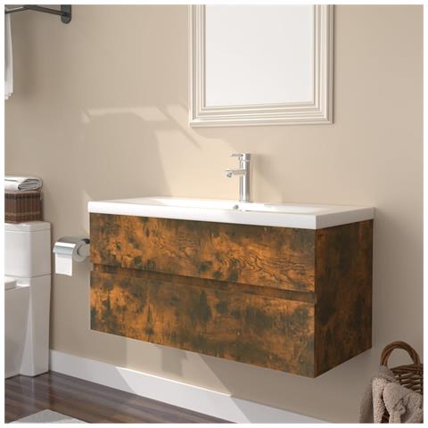 Mobile Bagno con Lavabo Integrato Rovere Fumo Legno Multistrato - Foto 2