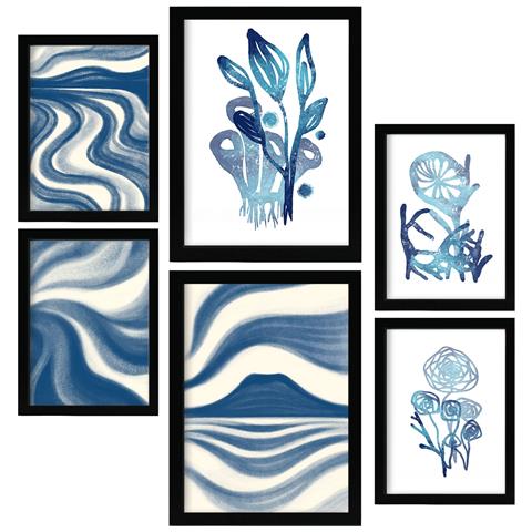 Set Di 6 Stampe Natura Morta In Fiore, Dipinti Decorativi Estetici Astratti Per Il Tuo Soggiorno Di Casa A3 & A4 Cornice Nera - Foto 1