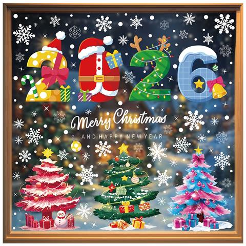 Set Di 4 Adesivi Per Finestre Albero Di Natale Pupazzo Di Neve - Decorazioni Festose In Pvc Ad Aderenza Statica Per Le Feste - Foto 1