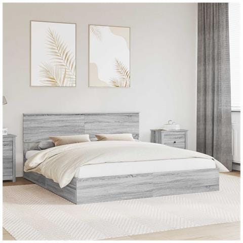 Letto con Contenitore con testiera Grigio Sonoma 200 x 200 cm - Foto 2