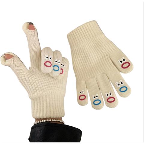 Guanti Invernali Senza Dita In Maglia Touchscreen - Miscela Di Cotone, Colori Multipli White - Foto 1