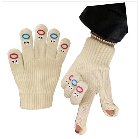 Guanti Invernali Senza Dita In Maglia Touchscreen - Miscela Di Cotone, Colori Multipli White - Foto 3