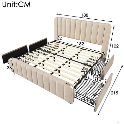 Letto Matrimoniale In Lino Beige Con Testata Imbottita E Usb - Foto 3