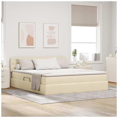 Letto con contenitore e LED con led Crema 180 x 200 cm Tessuto - Foto 2