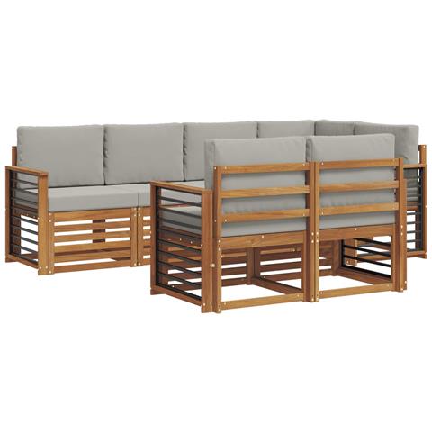 Set divani con cuscino 7 pcs Grigio Naturale e Chiaro - Foto 1