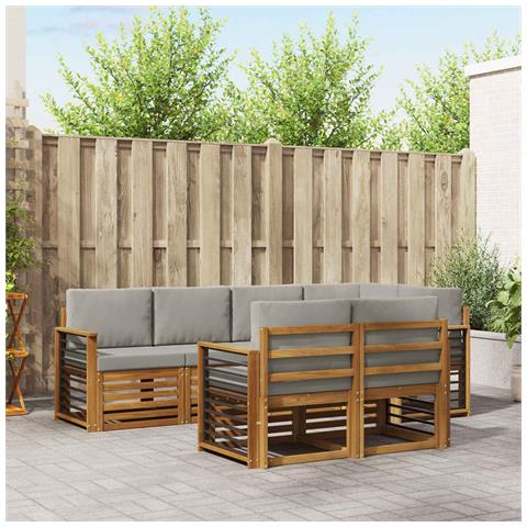 Set divani con cuscino 7 pcs Grigio Naturale e Chiaro - Foto 2
