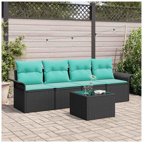 Set Divano da Giardino 5 pcs Nero e Turchese polyrattan - Foto 2