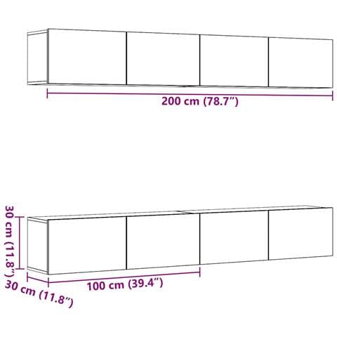 Set di 4 mobili porta TV a parete Rovere Artigianale 100x30x30 cm - Foto 7