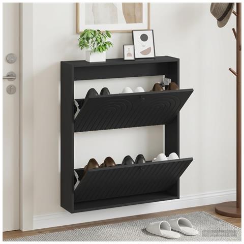 Mobiletto per Scarpe da Muro ALKMAAR 71 x 17 x 86 cm Nero - Foto 2