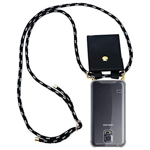 Catena Di Telefoni Cellulari Compatibile Con Samsung Galaxy S5 / S5 Neo In Nero Argento - Coperchio Protettivo In Silicone Con Anelli D'oro, Cinturino In Corda E Custodia Staccabile - Foto 1