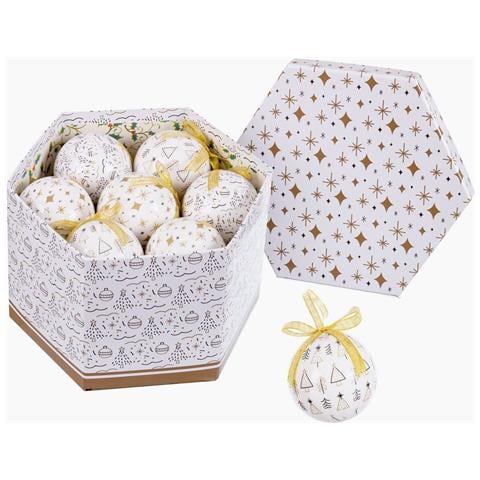 Palle Di Natale Bianco Dorato Carta Polyfoam 7,5 X 7,5 X 7,5 Cm (14 Unità) - Foto 1