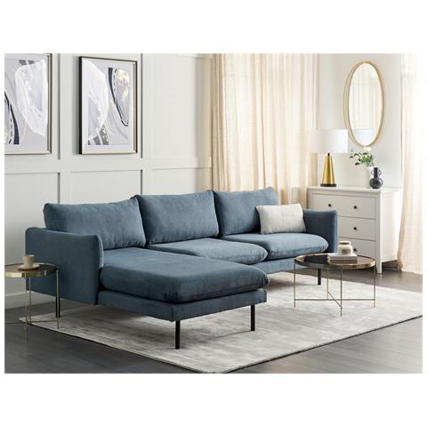 Divano Angolare 4 Posti Vinterbro Ciniglia Blu Lato Destro - Foto 1