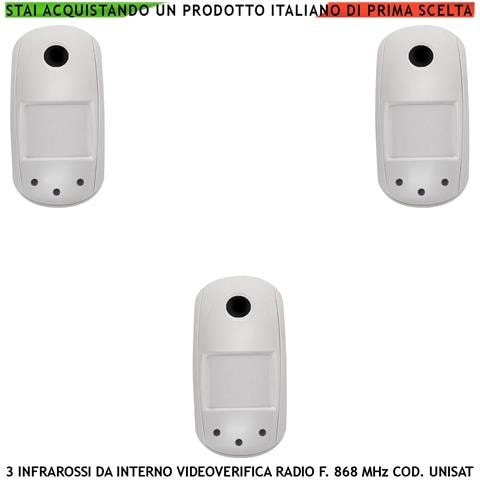 Sensore Movimento Infrarosso Da Interno 3 Pezzi 12 Metri Grandangolo Ip50 Fotocamera A Colori Vga 640x480 Videoverific - Foto 1