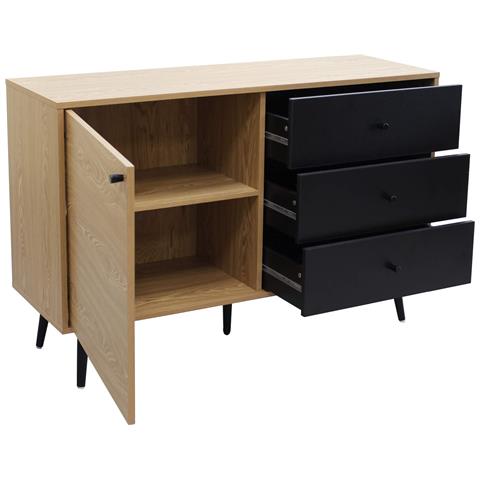 Mobile Madia Credenza Da Interno Camera Da Letto In Legno Nobilitato Bilaminato Con 1 Anta E 3 Cassetti Linea Classic - Foto 2