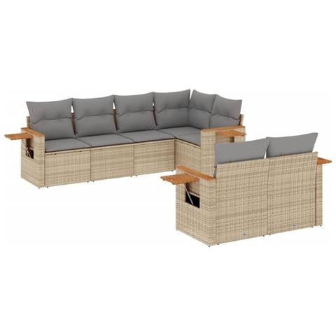 Set Divani Da Giardino 7 Pz Con Cuscini Grigio In Polyrattan - Foto 1