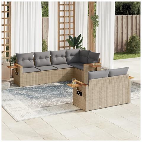 Set Divani Da Giardino 7 Pz Con Cuscini Grigio In Polyrattan - Foto 3