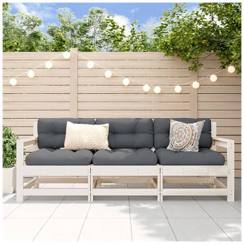 Set Salotto Da Giardino 3 Pz Bianco In Legno Massello Di Pino - Foto 1