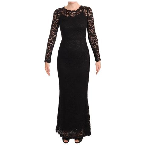 Abito A Maniche Lunghe A Sirena In Pizzo Di Cotone Nero - It38-xs - Foto 1