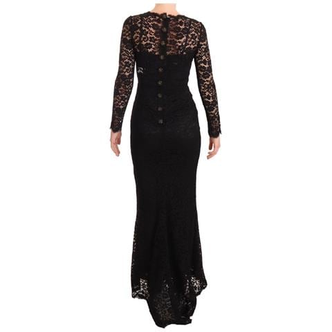 Abito A Maniche Lunghe A Sirena In Pizzo Di Cotone Nero - It38-xs - Foto 4