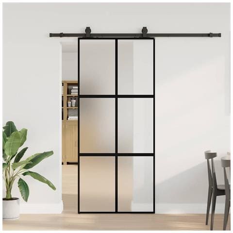 Porta Scorrevole Set Ferramenta Nera 90x205 cm Vetro Temperato - Foto 1