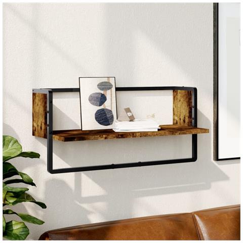 Mensola A Parete Con Asta Rovere Fumo 65x25x30 Cm - Foto 1