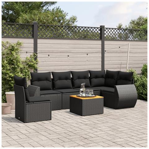 Set Divani Da Giardino Con Cuscini 7pz Nero Polyrattan - Foto 1