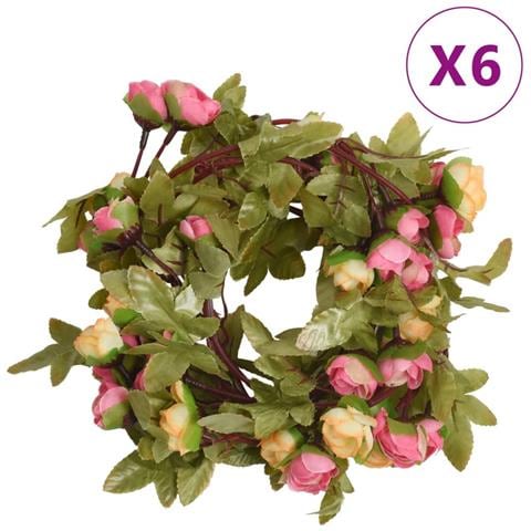 Ghirlande Fiori Artificiali Natale 6 Pz Rosa 215 Cm - Foto 1