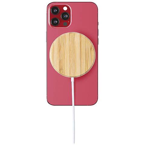 Caricabatterie Wireless Da 10 W. Bambù Naturale Magnetico A Ricarica Rapida 6,9x0,9x6,9 Cm. Colore Del Legno - Foto 2