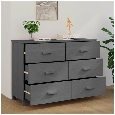 Lusso Casadino -  Credenza Hamar Grigio Scuro 113x40x80 Cm Legno Massello Di Pino - Foto 2