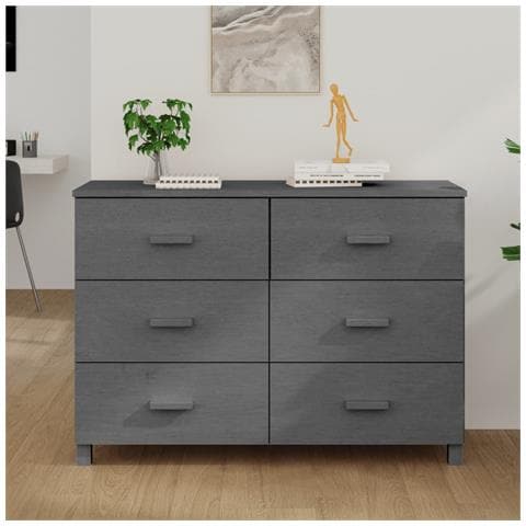 Lusso Casadino -  Credenza Hamar Grigio Scuro 113x40x80 Cm Legno Massello Di Pino - Foto 8