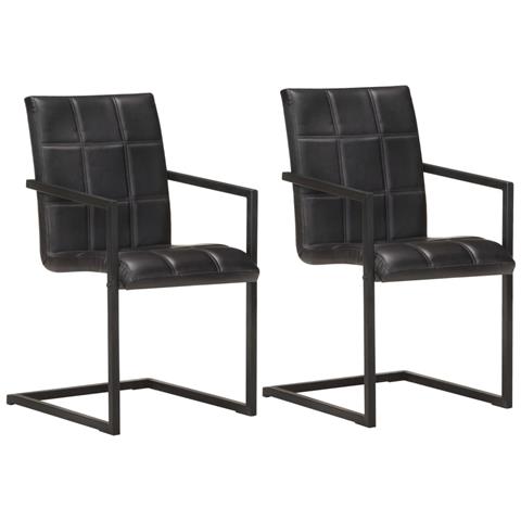 Lusso Casadino - Sedie Da Pranzo A Sbalzo 2 Pz Nere In Vera Pelle - Foto 2