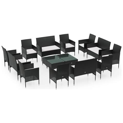 Set Divani Da Giardino 16 Pz Con Cuscini In Polyrattan Nero - Foto 1