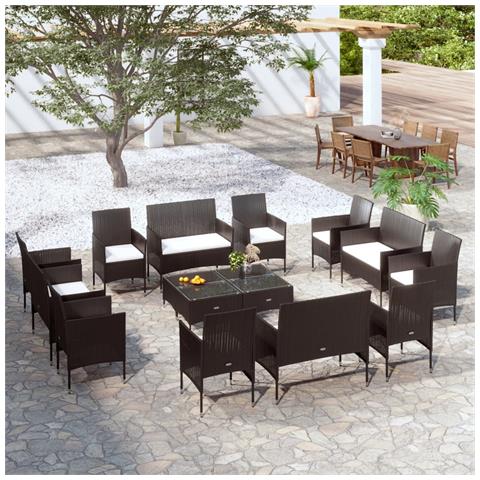 Set Divani Da Giardino 16 Pz Con Cuscini In Polyrattan Nero - Foto 8