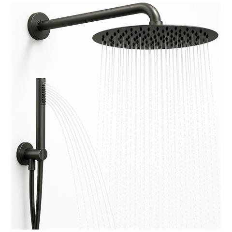 Set Per Doccia Soffione Tondo In Acciaio Inox 250 Millimetri Canna Di Fucile *** Finitura- : Canna Di Fucile - Foto 1